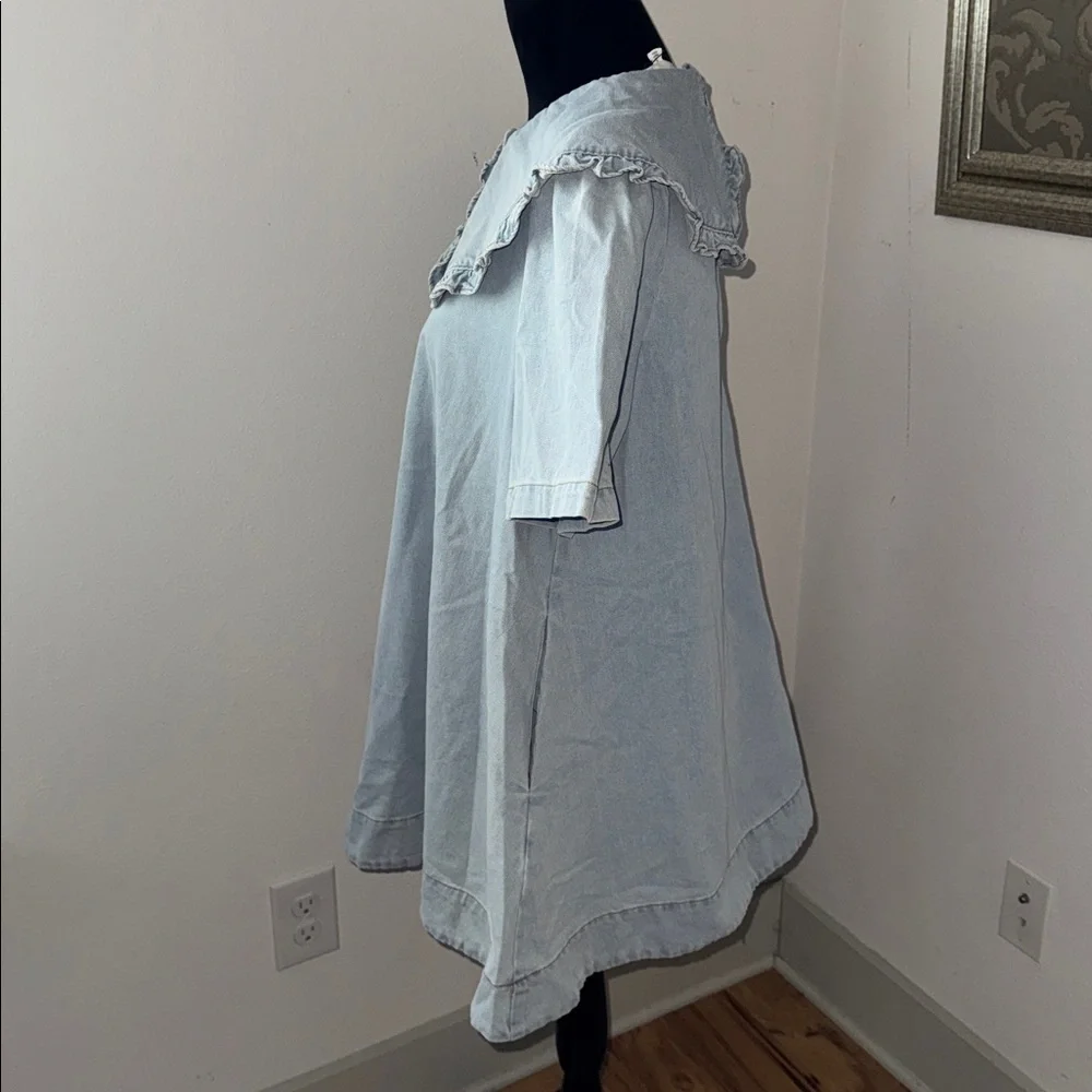 Amable by Mable Peter Pan collared light Wash denim mini dress shirt sleeve Sz S - Picture 7 of 15